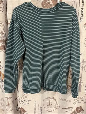 Pulse Women's Teal and White Striped Sweatshirt